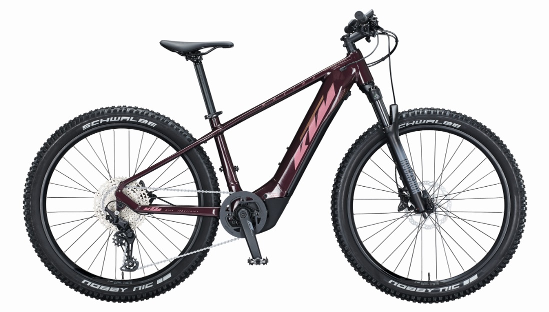 Horské elektrokolo KTM Macina Team 272 Glorious, vínové
