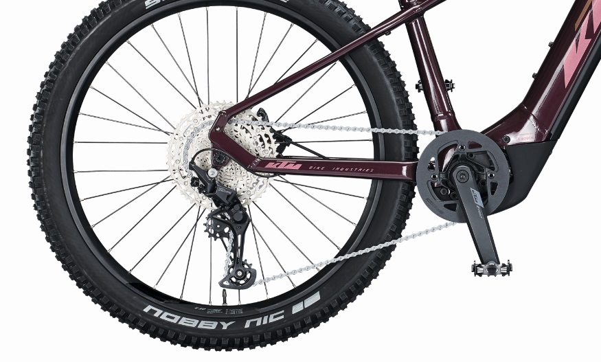 Horské elektrokolo KTM Macina Team 272 Glorious, vínové